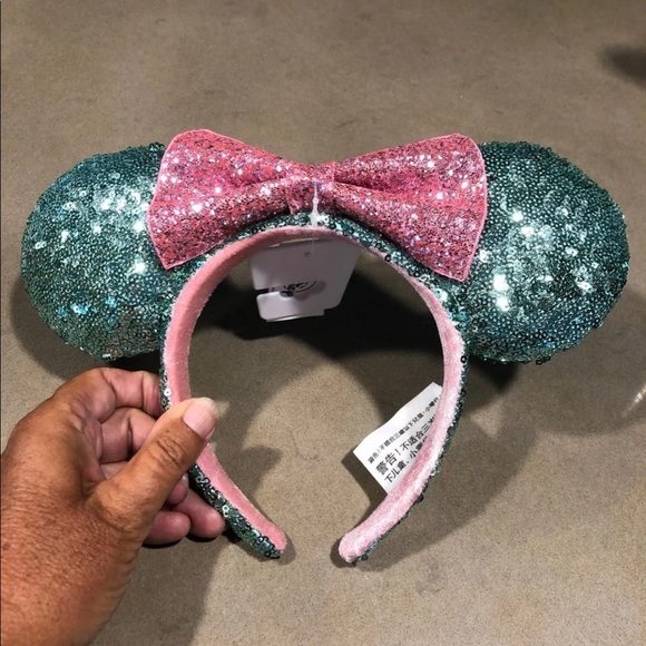 Disney Minnie mouse ears pink and mint sequin - Picture 1 of 3